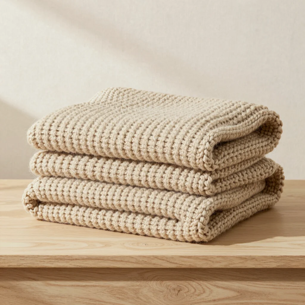 Oatmeal Chunky Cable Knit Blanket